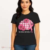 In October We Wear Pink Pumpkin Breast Cancer Plaid Women's T-Shirt thumb 4