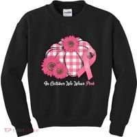 In October We Wear Pink Pumpkin Breast Cancer Plaid Kids Sweatshirt thumb 0