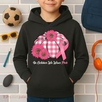In October We Wear Pink Pumpkin Breast Cancer Plaid Kids Hoodie thumb 2