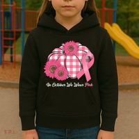 In October We Wear Pink Pumpkin Breast Cancer Plaid Kids Hoodie thumb 3