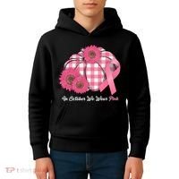 In October We Wear Pink Pumpkin Breast Cancer Plaid Kids Hoodie thumb 4
