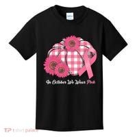 In October We Wear Pink Pumpkin Breast Cancer Plaid Kids T-Shirt thumb 0