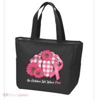 In October We Wear Pink Pumpkin Breast Cancer Plaid Tote Bag thumb 3