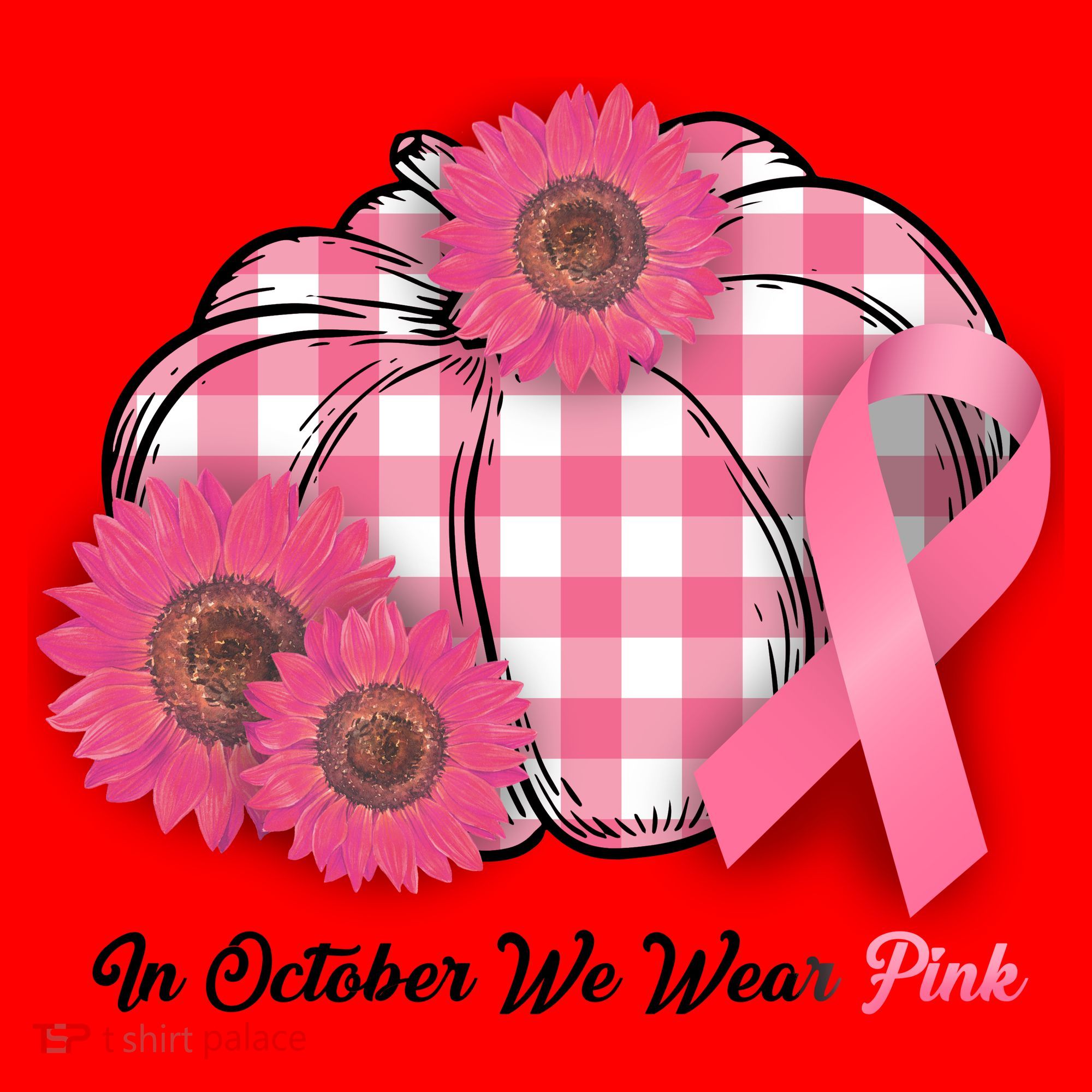 In October We Wear Pink Pumpkin Breast Cancer Plaid Santa Hat