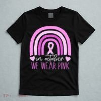 In October We Wear Pink Ribbon Rainbow Breast Cancer Awareness T-Shirt thumb 5