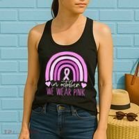 In October We Wear Pink Ribbon Rainbow Breast Cancer Awareness Women's Tank Top thumb 2
