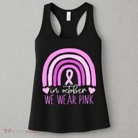 In October We Wear Pink Ribbon Rainbow Breast Cancer Awareness Women's Tank Top thumb 3