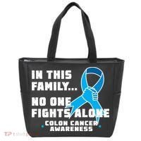 In This Family No One Fights Alone Colon Cancer Tote Bag thumb 0