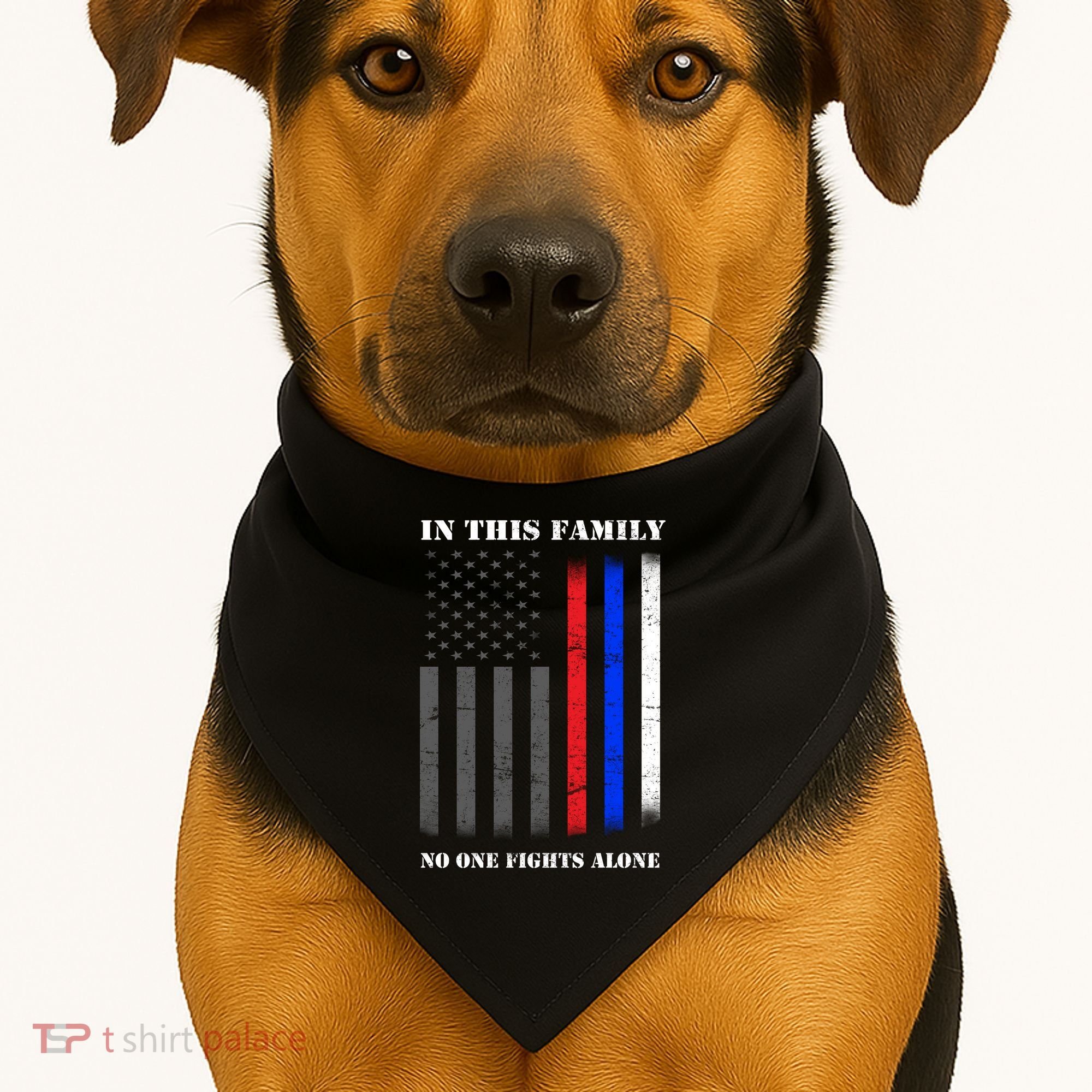 In This Family No One Fights Alone Hero Flag USA-Made Doggie Bandana