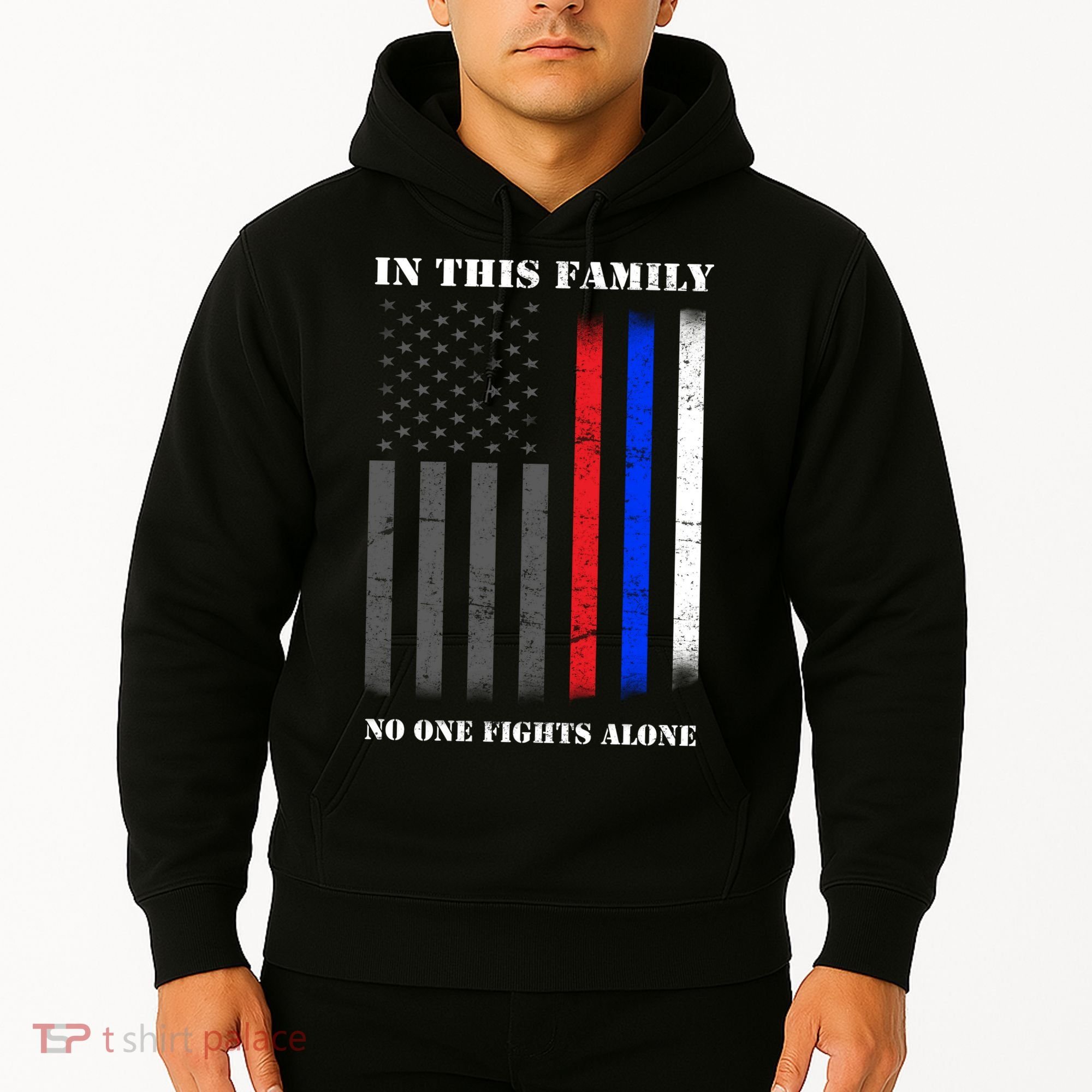 In This Family No One Fights Alone Hero Flag Hoodie