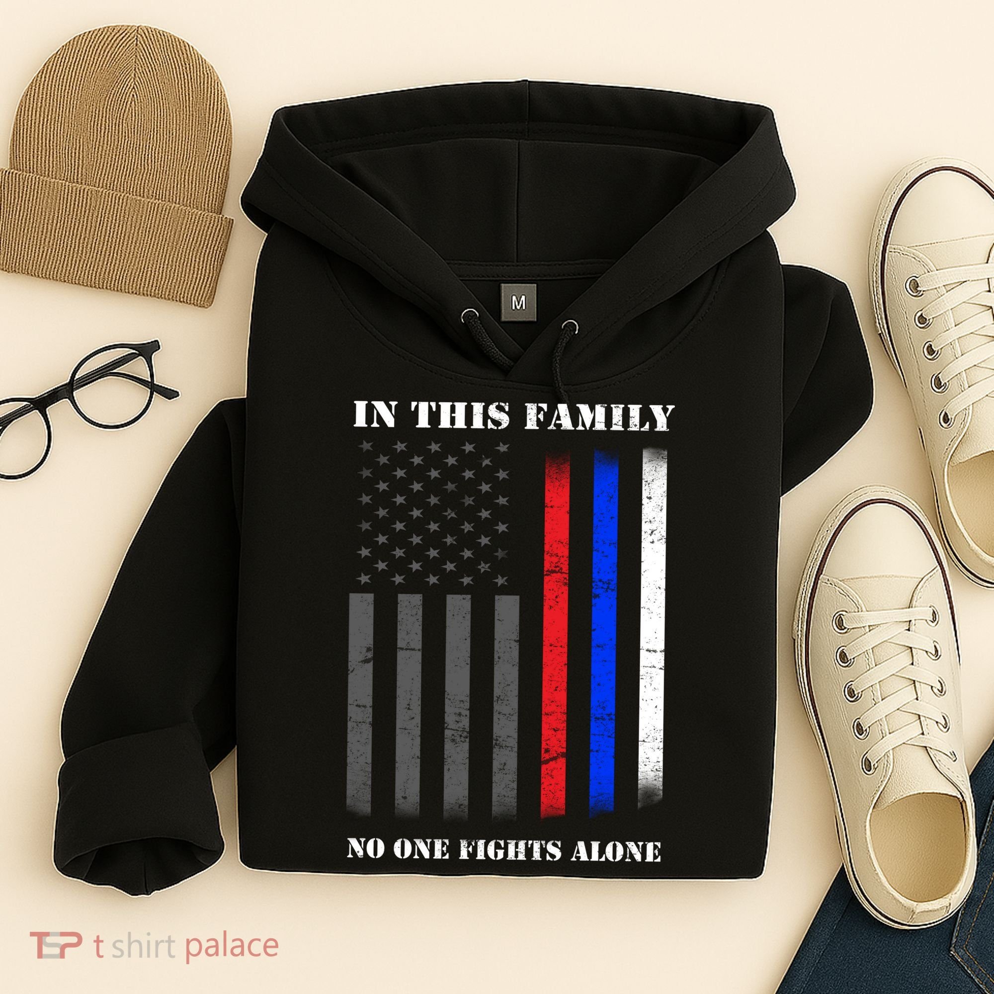 In This Family No One Fights Alone Hero Flag Hoodie