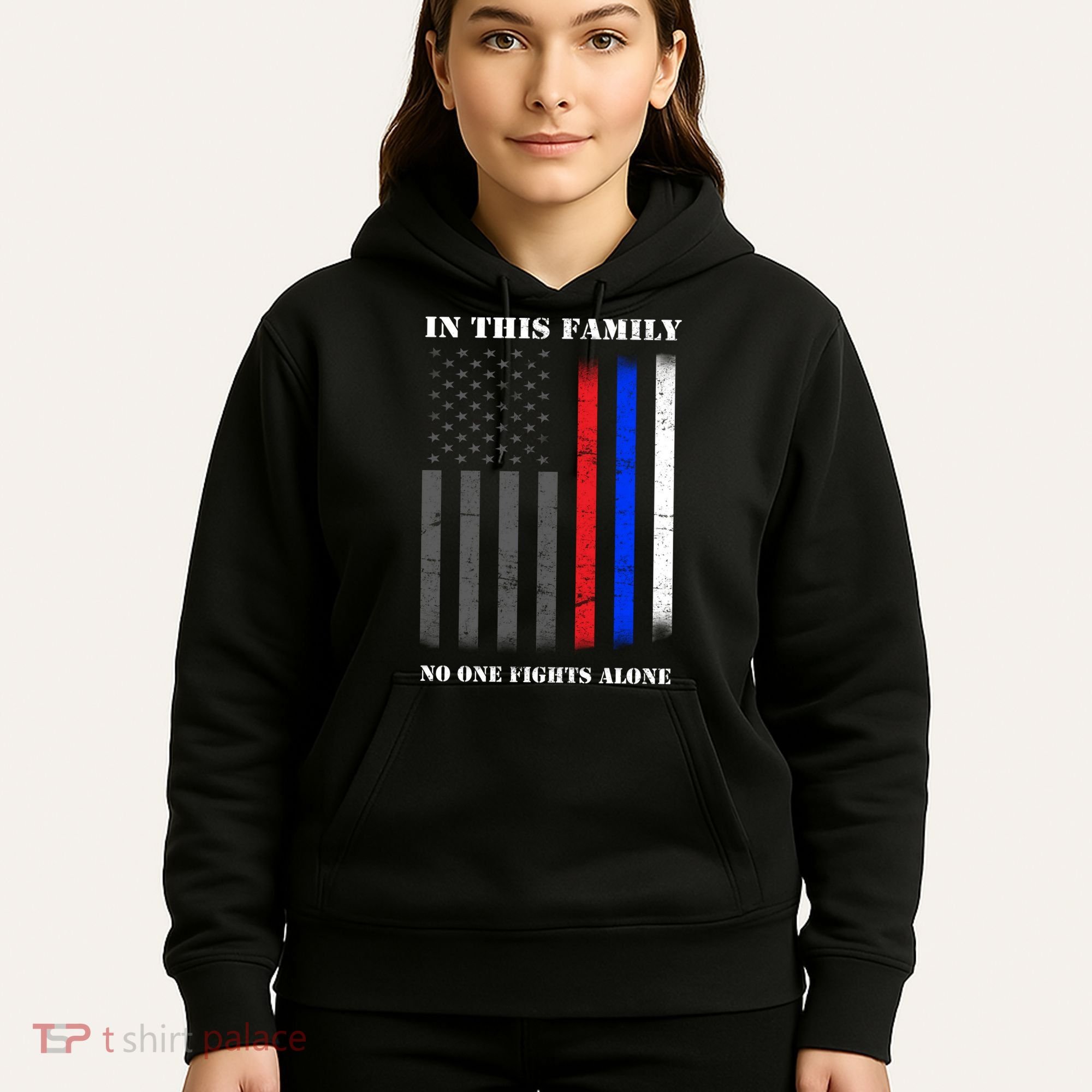 In This Family No One Fights Alone Hero Flag Hoodie