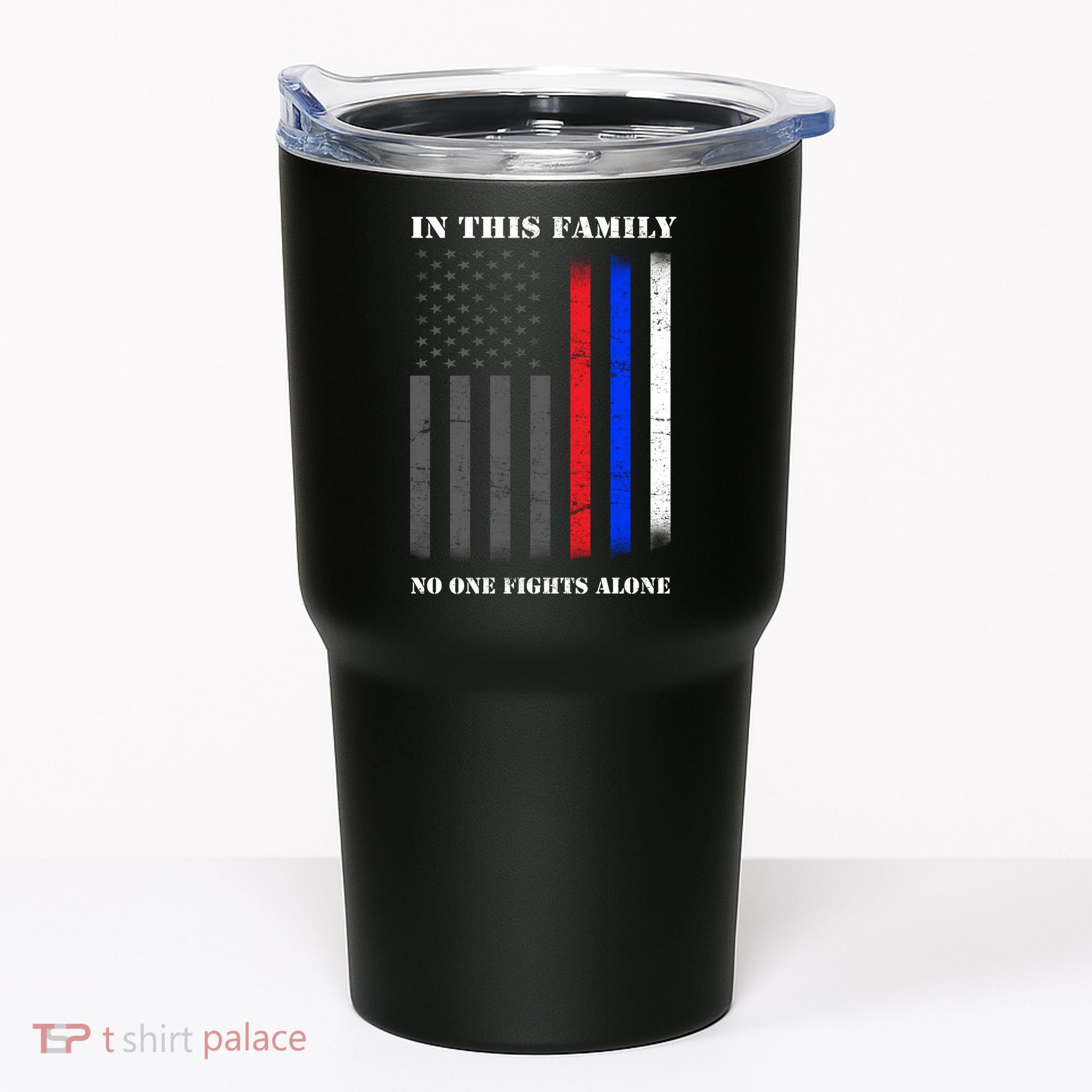 In This Family No One Fights Alone Hero Flag Tumbler