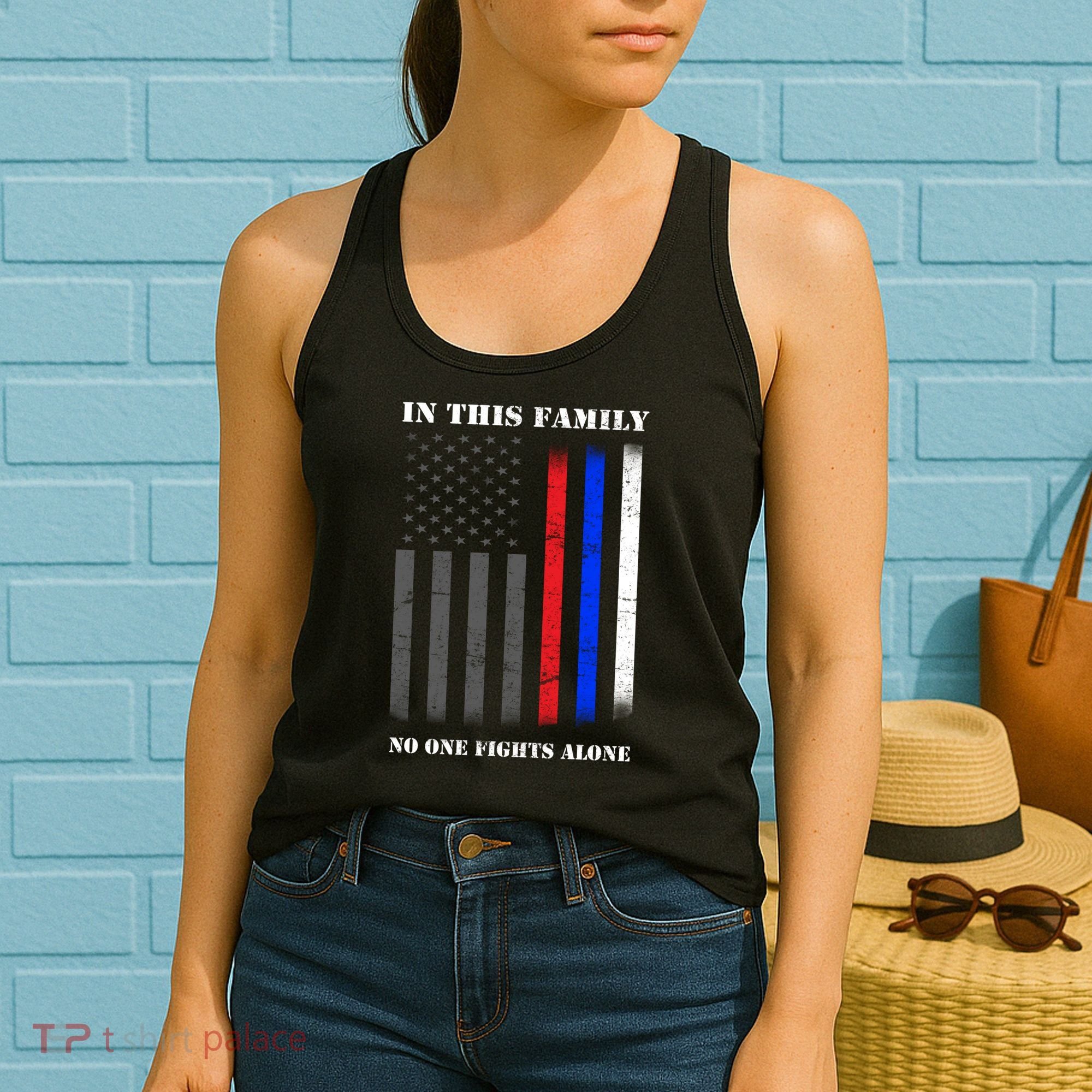 In This Family No One Fights Alone Hero Flag Women's Tank Top