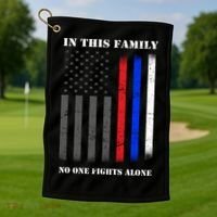 In This Family No One Fights Alone Hero Flag Golf Towel thumb 1