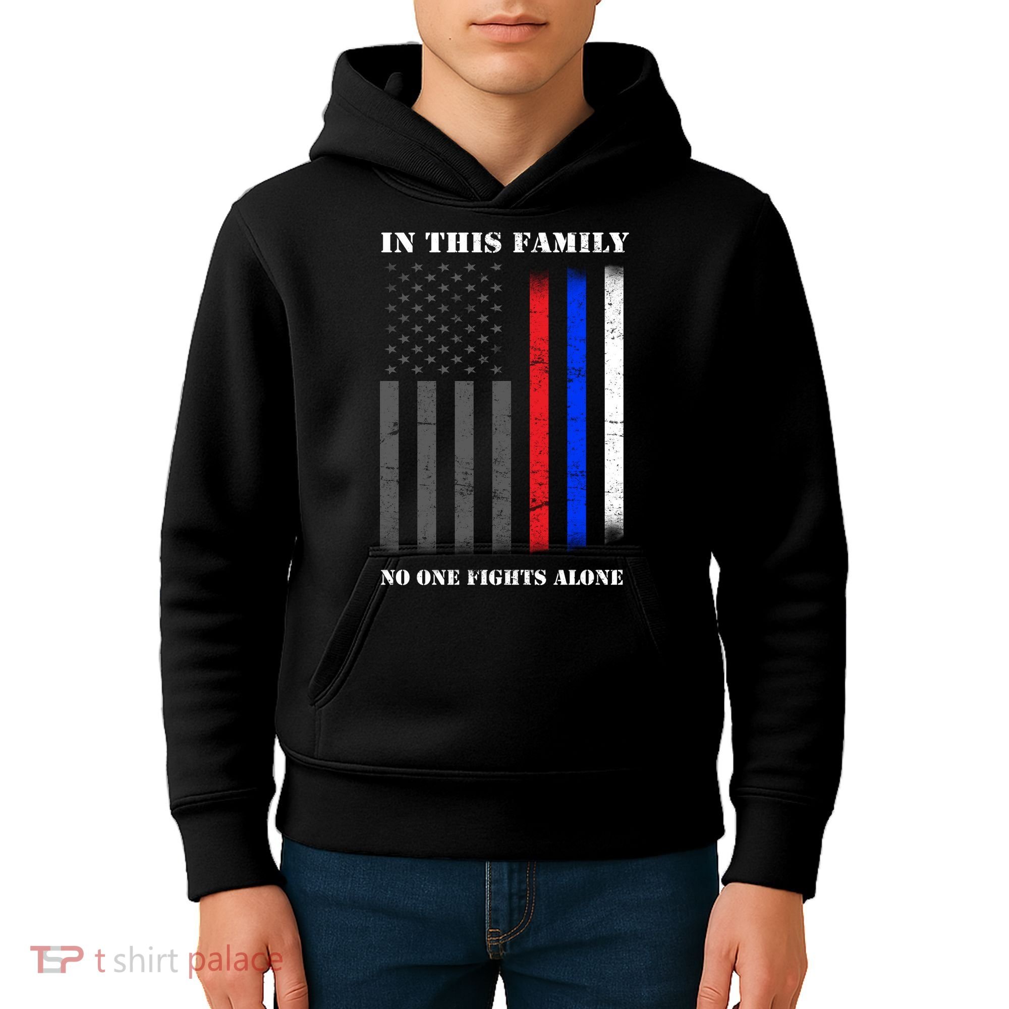 In This Family No One Fights Alone Hero Flag Kids Hoodie