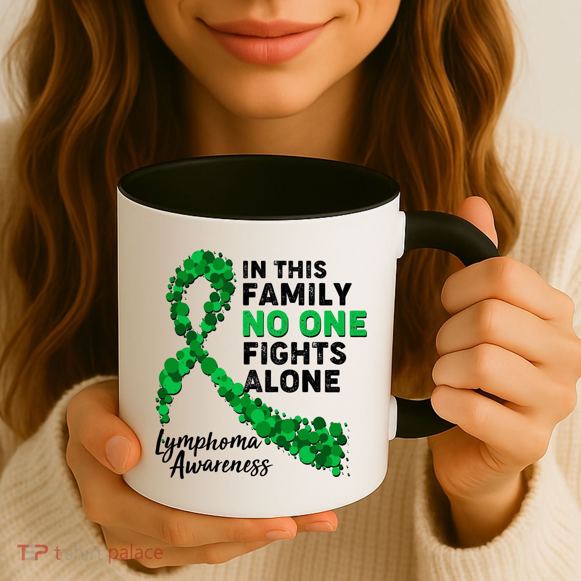 In This Family No One Fights Alone Lymphoma Awareness Coffee Mug