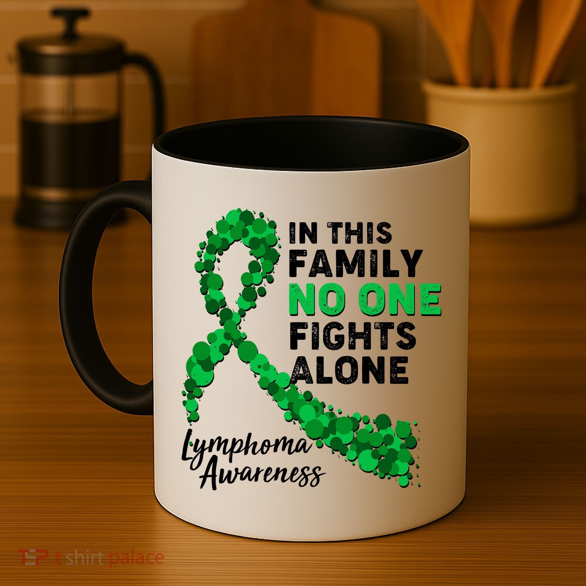 In This Family No One Fights Alone Lymphoma Awareness Coffee Mug