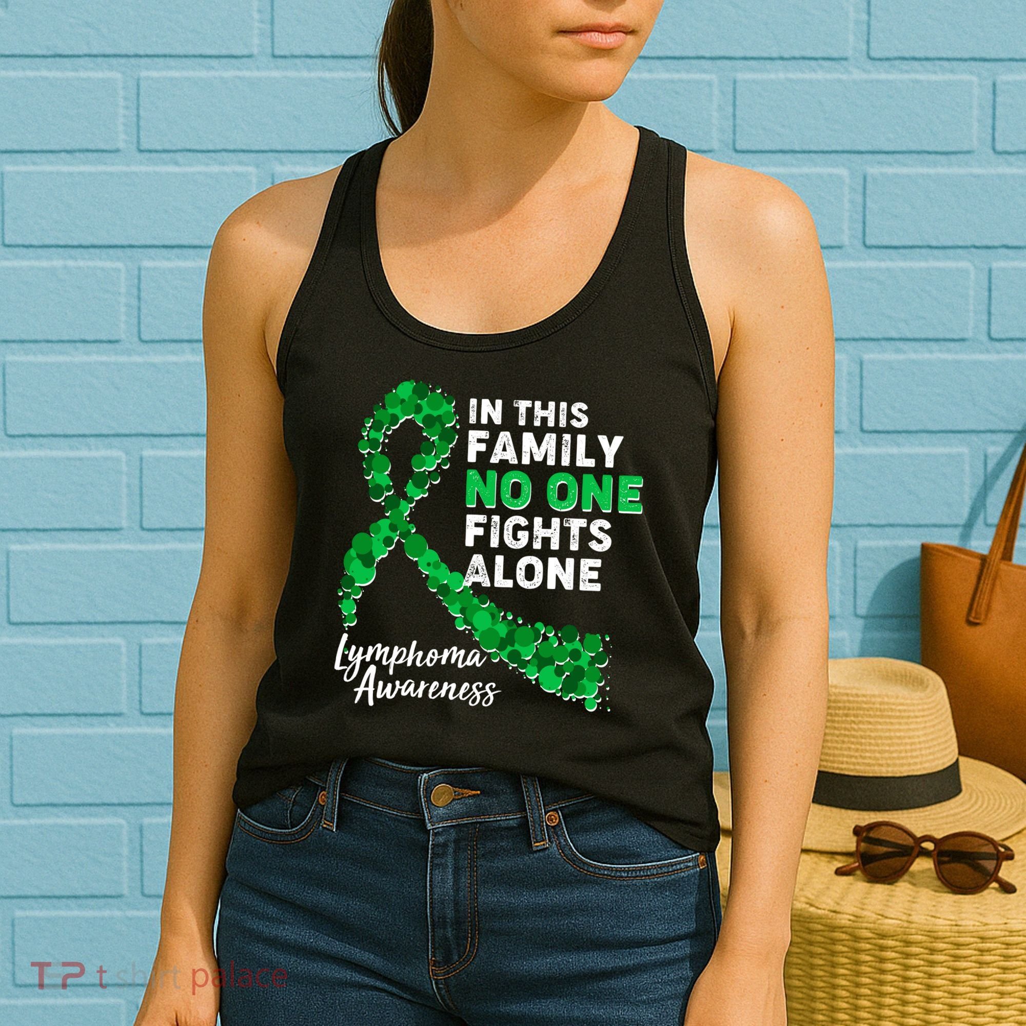 In This Family No One Fights Alone Lymphoma Awareness Women's Tank Top