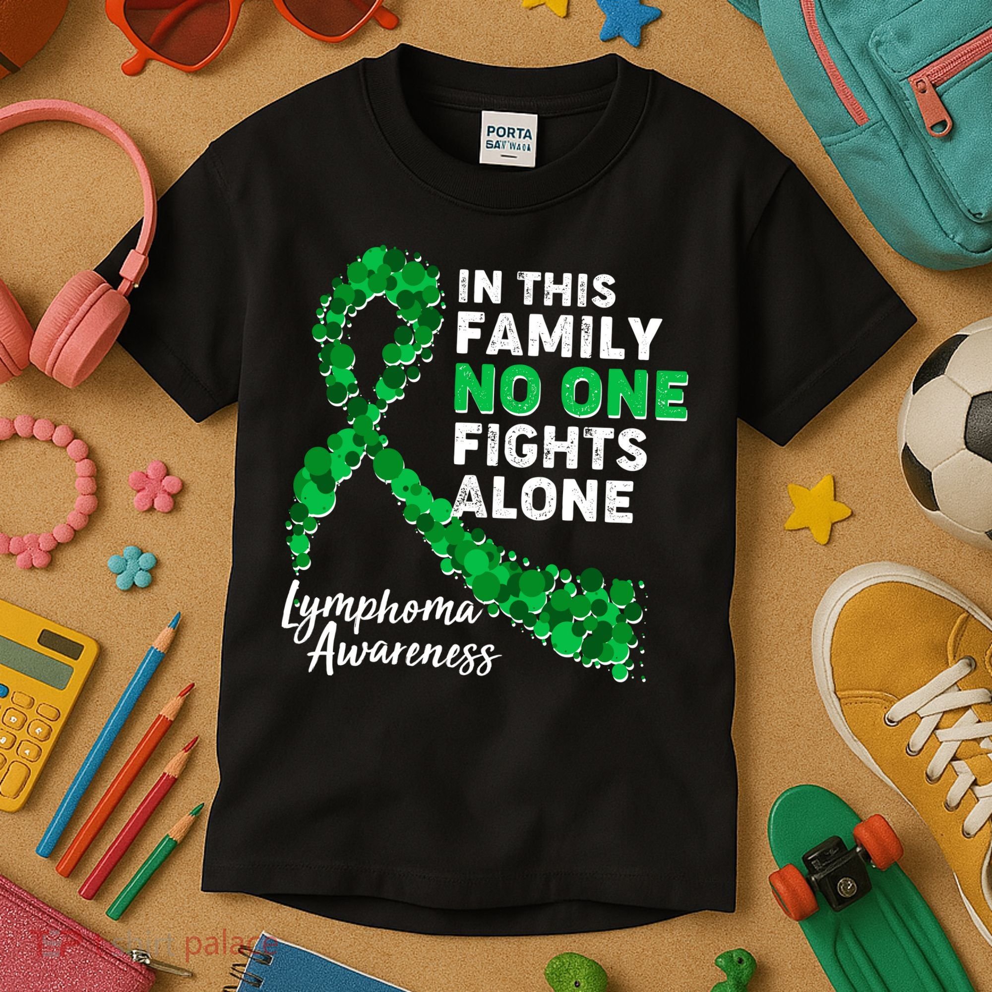 In This Family No One Fights Alone Lymphoma Awareness Kids T-Shirt