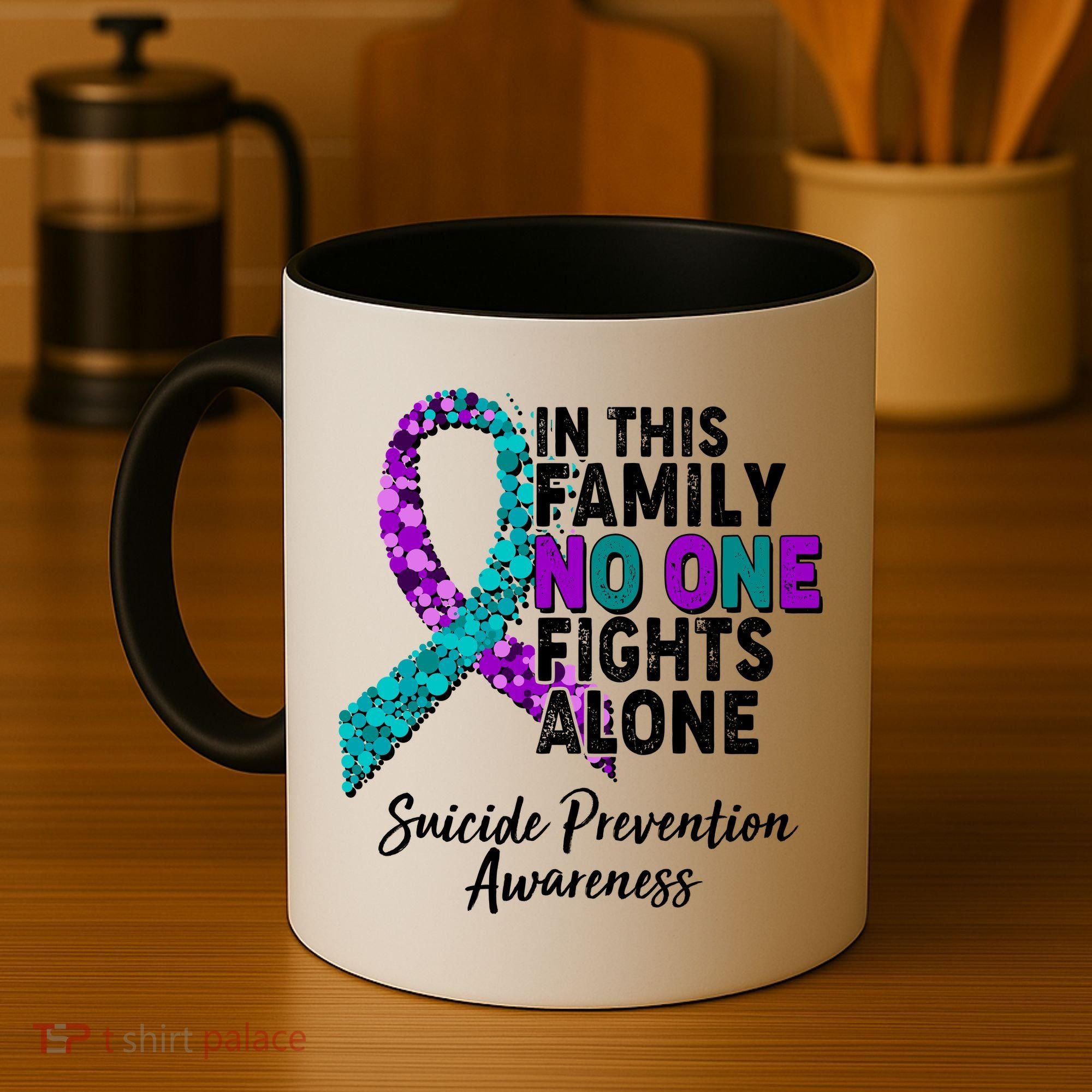 In This Family No One Fights Alone Suicide Prevention Awareness Coffee Mug