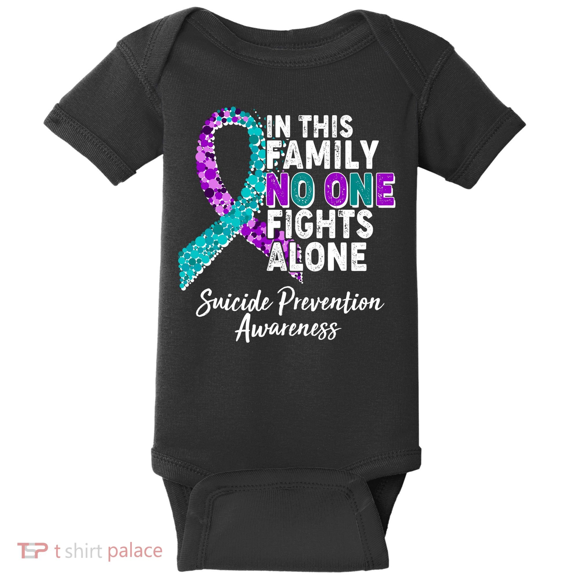 In This Family No One Fights Alone Suicide Prevention Awareness Baby Bodysuit