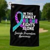 In This Family No One Fights Alone Suicide Prevention Awareness Golf Towel thumb 1