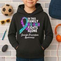 In This Family No One Fights Alone Suicide Prevention Awareness Kids Hoodie thumb 2