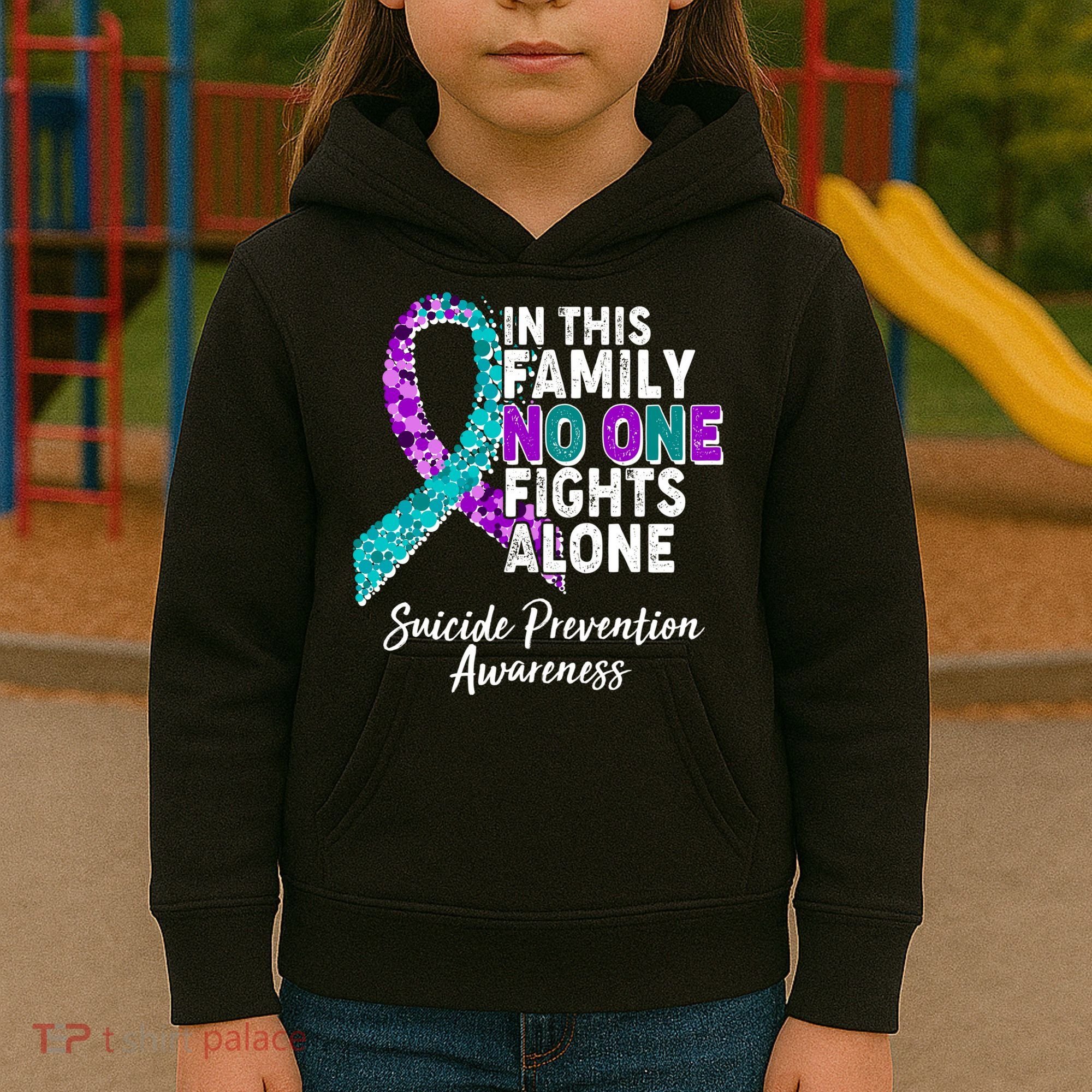 In This Family No One Fights Alone Suicide Prevention Awareness Kids Hoodie
