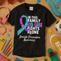 In This Family No One Fights Alone Suicide Prevention Awareness Kids T-Shirt thumb 3