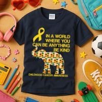 In World Where You Can Be Childhood Cancer Awareness Kids T-Shirt thumb 3