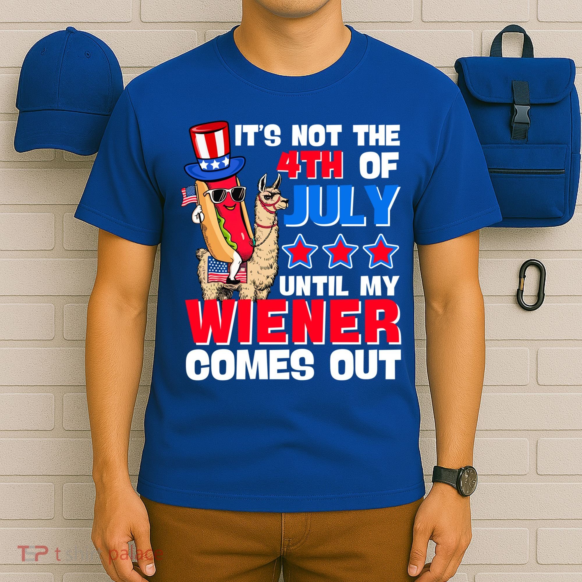 ItS Not 4th Of July Until My Wiener Comes Out Hotdog Llama Gift T-Shirt