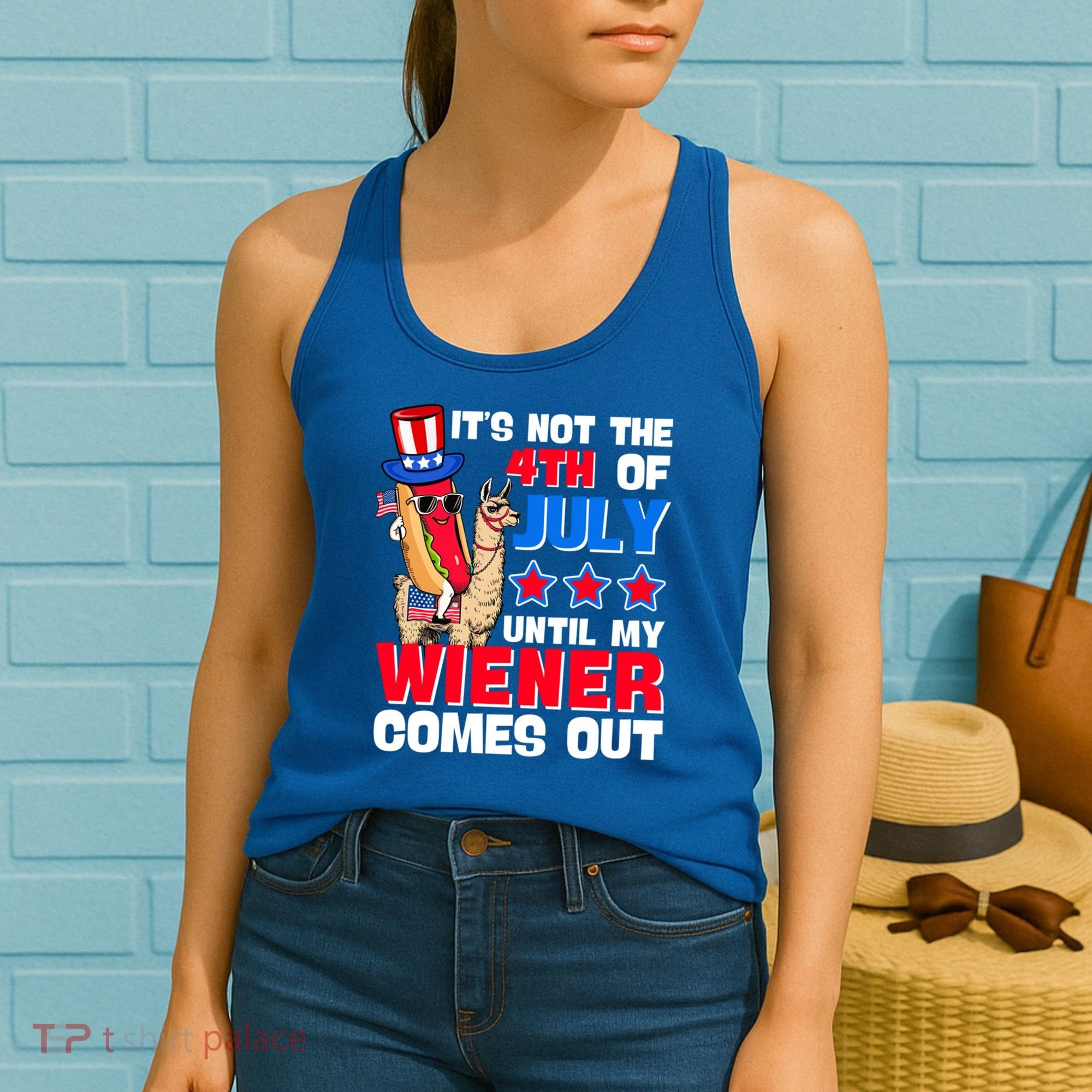 ItS Not 4th Of July Until My Wiener Comes Out Hotdog Llama Gift Women's Tank Top