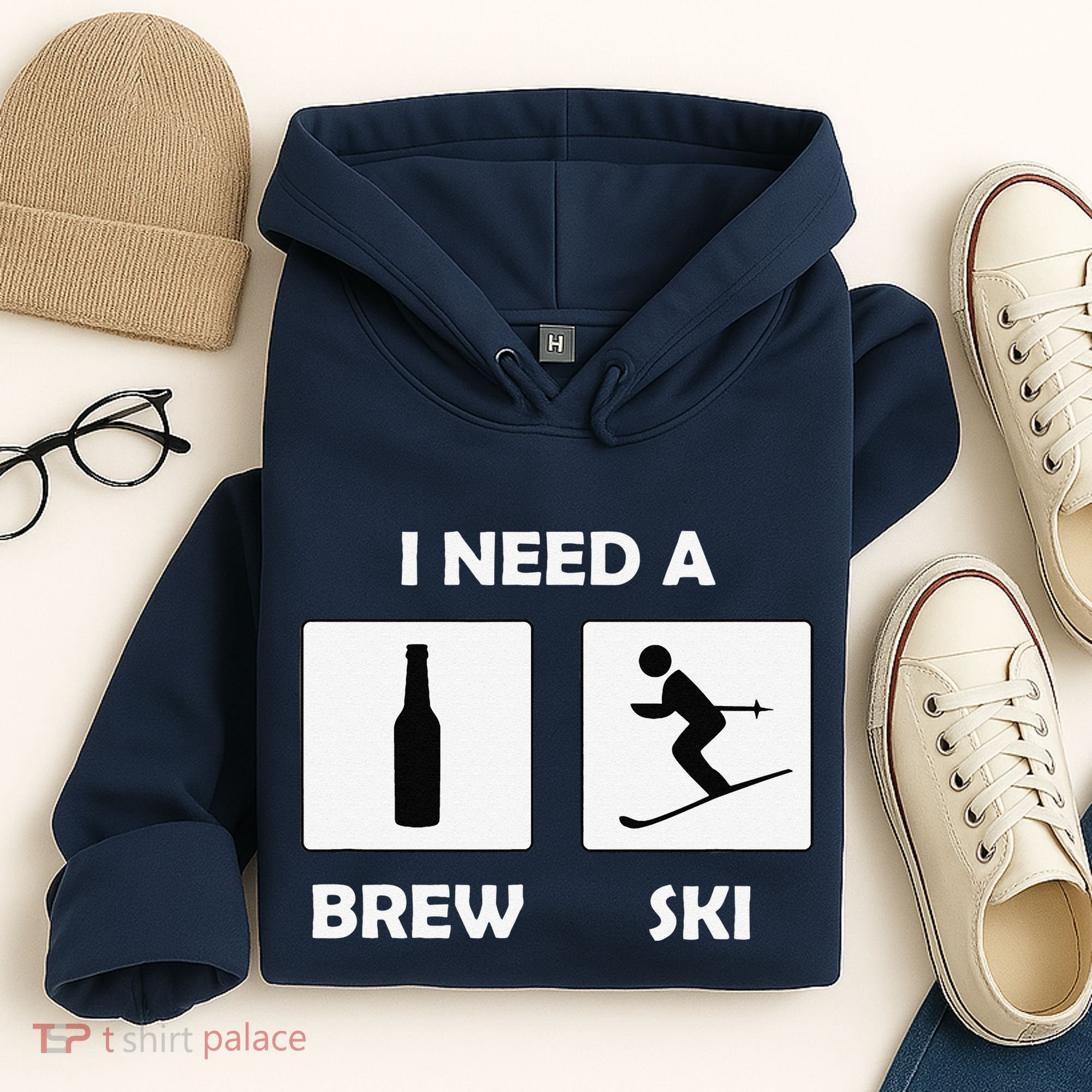I Need a Brewski Funny Beer Drinking Skier Ski Vacation Hoodie