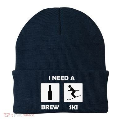 I Need a Brewski Funny Beer Drinking Skier Ski Vacation Beanie