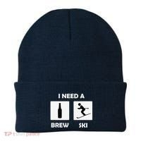I Need a Brewski Funny Beer Drinking Skier Ski Vacation Beanie thumb 0