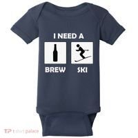 I Need a Brewski Funny Beer Drinking Skier Ski Vacation Baby Bodysuit thumb 0