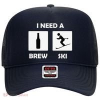 I Need a Brewski Funny Beer Drinking Skier Ski Vacation Hat thumb 0