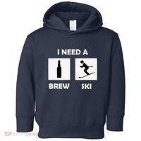 I Need a Brewski Funny Beer Drinking Skier Ski Vacation Toddler Hoodie thumb 0