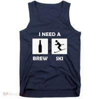 I Need a Brewski Funny Beer Drinking Skier Ski Vacation Tank Top thumb 0