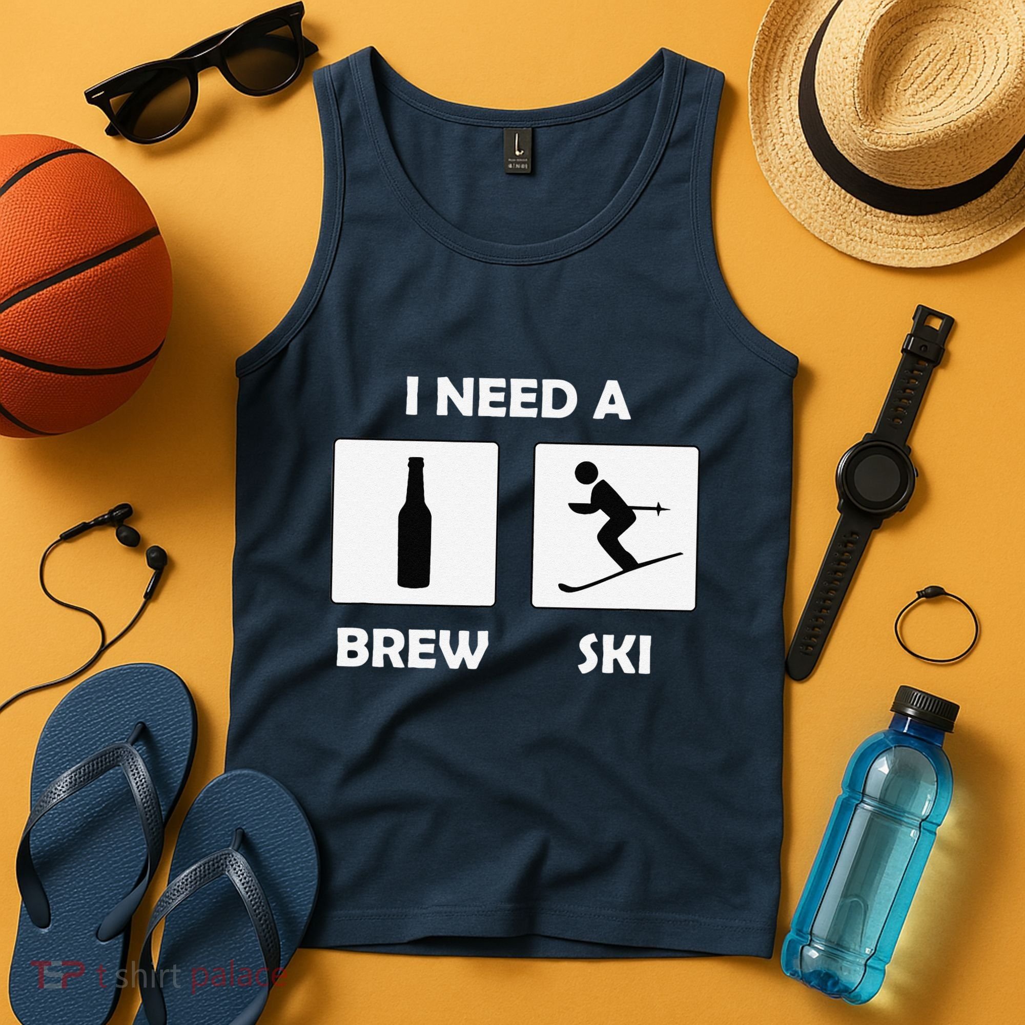 I Need a Brewski Funny Beer Drinking Skier Ski Vacation Tank Top