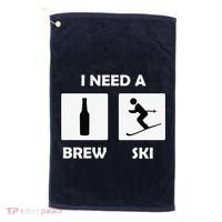 I Need a Brewski Funny Beer Drinking Skier Ski Vacation Golf Towel thumb 0
