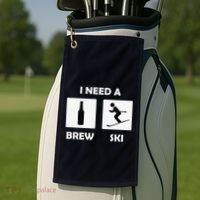 I Need a Brewski Funny Beer Drinking Skier Ski Vacation Golf Towel thumb 2