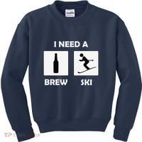 I Need a Brewski Funny Beer Drinking Skier Ski Vacation Kids Sweatshirt thumb 0