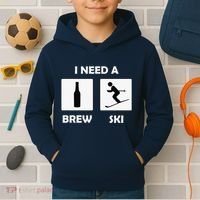 I Need a Brewski Funny Beer Drinking Skier Ski Vacation Kids Hoodie thumb 2