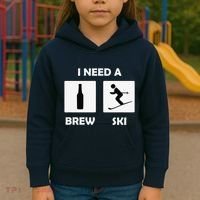 I Need a Brewski Funny Beer Drinking Skier Ski Vacation Kids Hoodie thumb 3