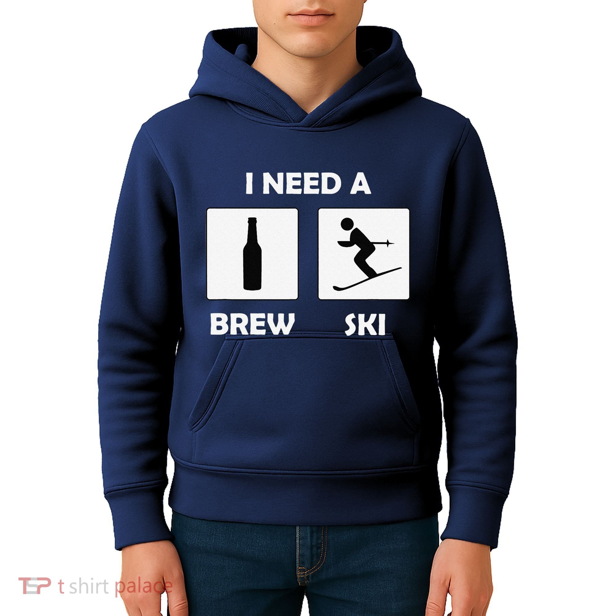 I Need a Brewski Funny Beer Drinking Skier Ski Vacation Kids Hoodie