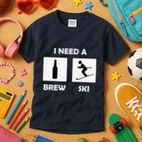 I Need a Brewski Funny Beer Drinking Skier Ski Vacation Kids T-Shirt thumb 3
