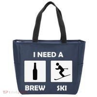 I Need a Brewski Funny Beer Drinking Skier Ski Vacation Tote Bag thumb 0
