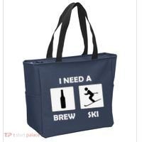 I Need a Brewski Funny Beer Drinking Skier Ski Vacation Tote Bag thumb 2